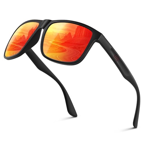 Wrimen Sonnenbrille Herren-Damen-Polarisiert-UV400 Blend Schutz-Mode-Retro-Unisex-Ultraleicht-Sonnenbrillen-Klassisch Rechteckig-Outdoor Sport Brille für Fahren Reise Angeln Rot Wrimen Sonnenbrille Herren-Damen-Polarisiert-UV400 Blend Schutz-Mode-Retro-Unisex-Ultraleicht-Sonnenbrillen-Klassisch Rechteckig-Outdoor Sport Brille für Fahren Reise Angeln Rot von Wrimen