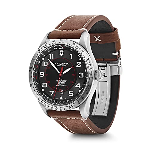 Victorinox Herren-Uhr AirBoss Mechanical, Herren-Armbanduhr, mechanisch, Wasserdicht bis 100 m, Gehäuse-Ø 42 mm, Armband 22 mm, 90 g, Schwarz/Braun von Victorinox