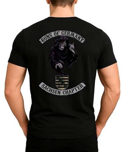 Sons of Germany Sachsen Chapter - Motorrad Fahrer - Rückenpatch Motorradclub Stil - Rocker Patch Germany MC - Totenkopf Bier Herren Männer T-Shirt Sons of Germany Sachsen Chapter - Motorrad Fahrer - Rückenpatch Motorradclub Stil - Rocker Patch Germany MC - Totenkopf Bier Herren Männer T-Shirt von WriteFusion