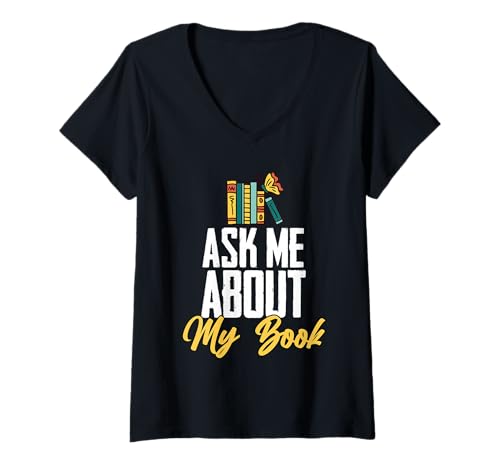 Damen Fragen Sie mich nach meinem Buch Lustiger Autor Buch Schreiben Poesie T-Shirt mit V-Ausschnitt Damen Fragen Sie mich nach meinem Buch Lustiger Autor Buch Schreiben Poesie T-Shirt mit V-Ausschnitt von Writing Author Book Lovers Reading Litrature RS0