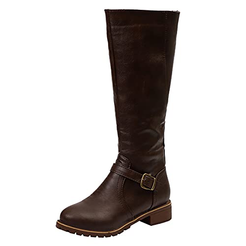 Kniehohe Stiefel Damen Flach Weiter Schaft Winterstiefel mit ReißVerschluss Warme Gefüttert Rutschfeste Langschaftstiefel Winterschuhe Schneestiefel Elegant Winter Braun Schwarz Gelb EU 35-43 von Writtian