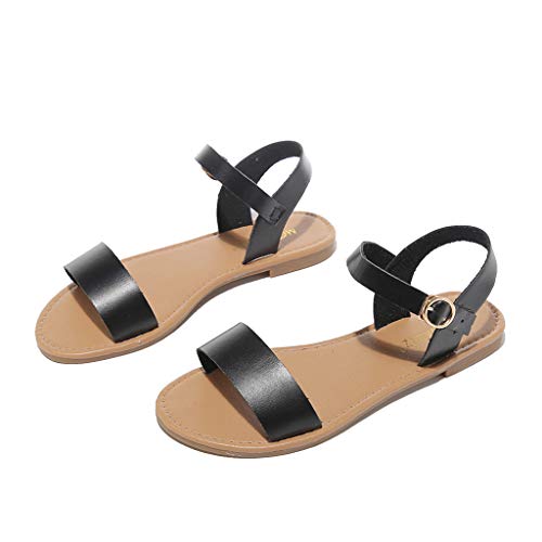 Writtian Sandalen Damen Sommer Kunstleder Sandaletten Flachen Frauen Knöchelriemchen Espadrille Plateau Flip Flop Retro Vintage Sommersandalen Bequeme Elegante Römersandalen Schwarz Gr.35-43 von Writtian