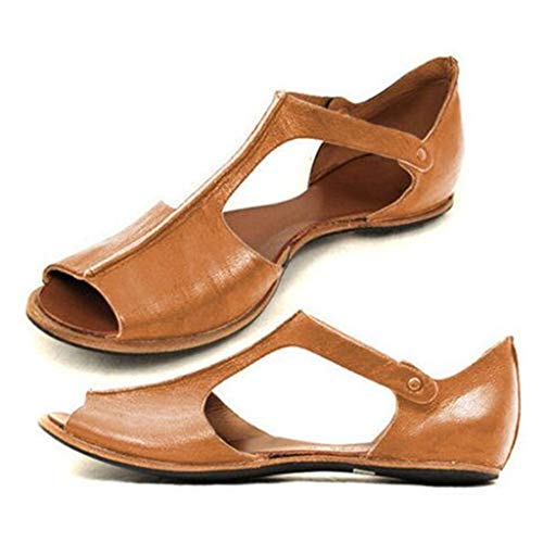 Writtian Sandalen Damen Sommer Kunstleder Sandaletten Flachen Frauen Knöchelriemchen Espadrille Plateau Flip Flop Retro Vintage Sommersandalen Bequeme Elegante Römersandalen Schwarz Gr.35-43 von Writtian