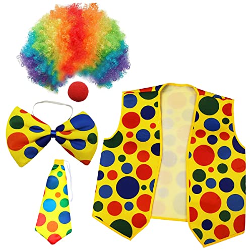 Wrtysully 5Er-Pack Clown-KostüM-Set, Clown-PerüCke, Nasenweste für Cheer, Halloween, Cosplay, partys, Karneval, Verkleidung Wrtysully 5Er-Pack Clown-KostüM-Set, Clown-PerüCke, Nasenweste für Cheer, Halloween, Cosplay, partys, Karneval, Verkleidung von Wrtysully