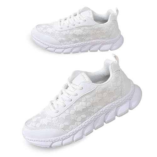 Luxuriöse orthopädische Turnschuhe für Frauen, Hohle atmungsaktive Mesh-Schuhe mit Spitzendruck, Fußgewölbestütze, bequemer orthopädischer Wanderschuh, Damen-Spitzen-Turnschuhe (Weiß,38) von Wryhaul