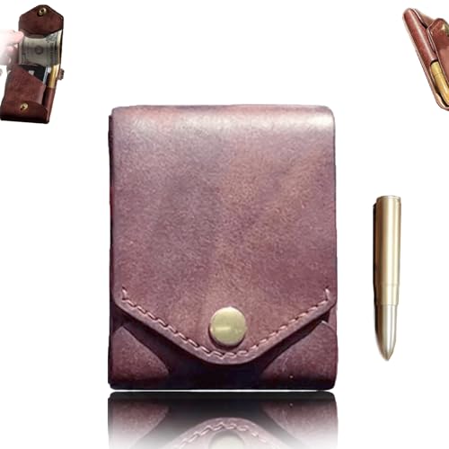 Multifunktionale kompakte Brieftasche mit Stift, schlanke minimalistische Brieftasche mit Stiftschlitz, Travel Wallet Compact Coin Purse (Braun, Inklusive Stift) von Wryhaul