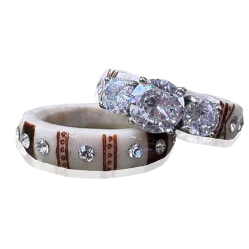 Wryhaul Handgeschnitzter Geweihring für Frauen, Boho Türkis Federring Set, einzigartige Designs (C,US-7) von Wryhaul