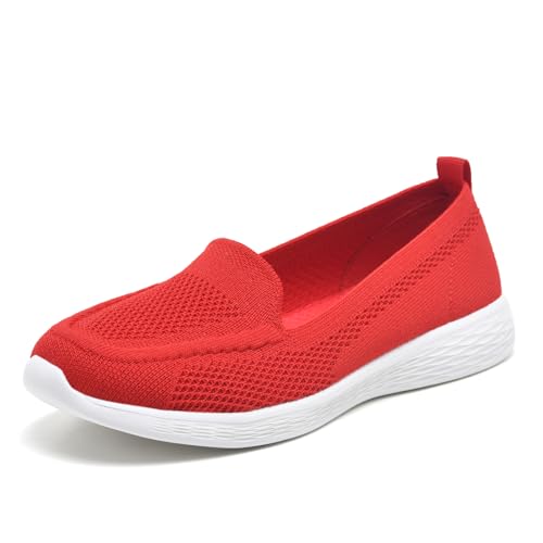 Wryweir Frauen Laufschuhe Turnschuhe Sportschuhe Sneakers Halbschuhe Loafers Slippers leicht atmungsaktive Workout Bequem Mesh Wandern A/Rot 38 EU von Wryweir