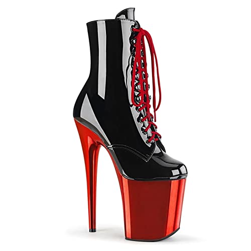 20 cm Plateaustiefel Runde Zehe Seitlicher Reißverschluss Schnürschuhe High Heel Niedrige Stiefel Sexy Nachtclub Bühne Pole Dance Damenschuhe Große Größe,Black red Base,46 EU von Wsbjbo