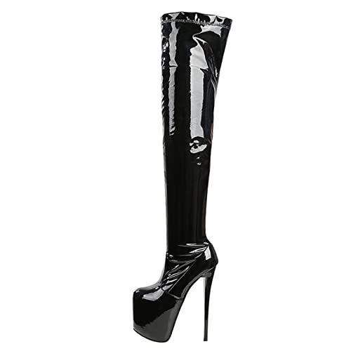 Sexy 19 cm High Heels Oberschenkel Hohe Stiefel Damenschuhe Plattform Stiletto Stretch Overknee Stiefel Damen Nachtclub Fetisch Pole Dancing Plus Size Schwarz Rote Schuhe,Schwarz,37 EU von Wsbjbo