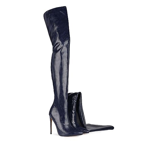 Wsbjbo Herbst- Und Winter-Stiletto-Overknee-Stiefel Mit Hohem Absatz Und Spitzer Zehenpartie Mit Reißverschluss Hinten, 4,7-Zoll-Damenstiefel,Schwarz,46 EU von Wsbjbo