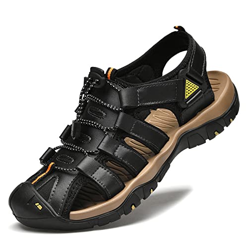 Wsbjbo Herren-Sandalen, Geschlossene Zehen, Wandersandalen, Netzstoff, Verstellbarer Fersenriemen Für Sport Und Outdoor, Sommer, Strand,Schwarz,38 EU von Wsbjbo