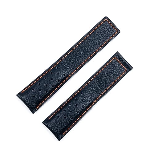 Wscebck Für Tag für HEUER Armband MONACO CARRERA Armband mattiertes Kalbsleder Qualität Lederarmband 22 mm Uhrenarmband (Farbe: Blau-Orange-Linie, Größe: 22 mm mit Logo) von Wscebck