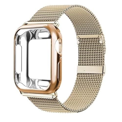 Wscebck Gehäuse + Armband für Apple Watch Armband 41 mm, 45 mm, 44/40 mm, 42/38 mm, Metallgürtel, Milanaise-Schlaufenarmband für iWatch Serie 7 6 SE 54321 (Farbe: Gold, Größe: Serie 7 41 mm) von Wscebck