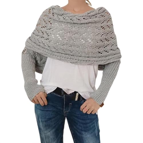 Multifunktionaler Schal Mit Ärmeln Für Damen, Gestrickter Schal Sweater Wrap Mit Ärmeln, Boho Pashmina Schal Umhang Pullover Wickel Multifunktions Strickschal, Pullover Oberteile von Wscwl