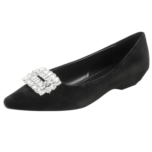 Wtharosa Ballett Flats Samt Kristall Verziert Damen Spitze Zehe Bequeme Abendschuhe Hochheit Formelle Anlässe,Schwarz,38 EU von Wtharosa