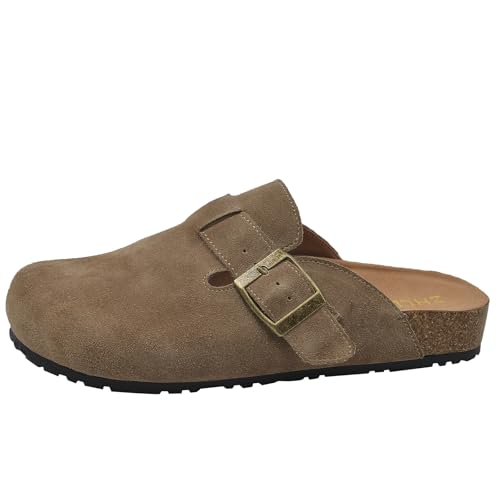 Wtharosa Clogs Wildleder Damen Schnelle Kork Bequeme Schlupfschuhe Casual Outdoor Gewölbestütze,Dark Gray,44 EU von Wtharosa