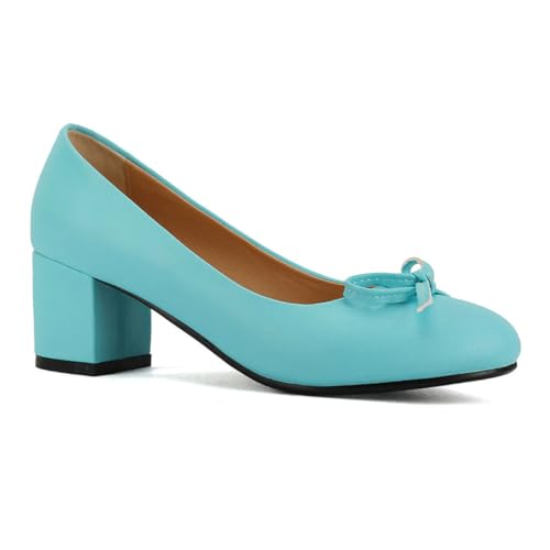 Wtharosa Damen Blockabsatz Pumps Mit Schleifen Detail Klassische Rundspitze Bequem Büro Hochzeit Party Kleid Schuhe Für Damen Mode,Blau,44 EU von Wtharosa