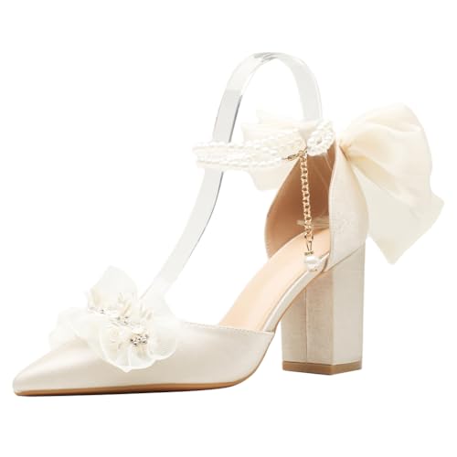 Wtharosa Damen Brautpumps Funkelnd Strass Knöchelriemen Blockabsatz Hochzeitsschuhe Für Braut Empfang Weiche Futter,Apricot (Heel 8cm),36 EU von Wtharosa