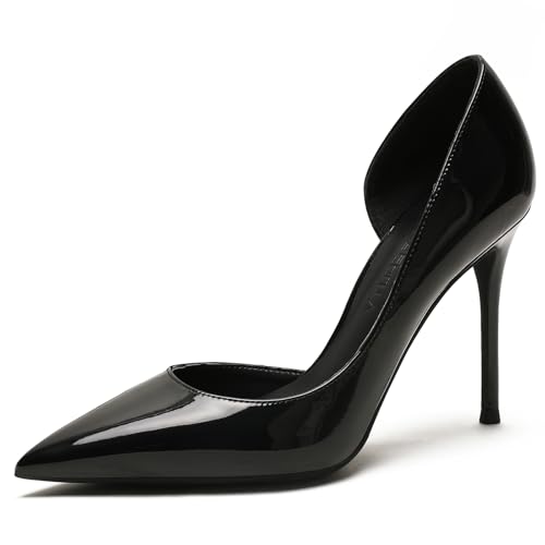 Wtharosa Damen Brautschuhe Hoher Stiletto Absatz D'Orsay Spitz Zehen Court Schuhe Für Cocktailparty Und Abendbankett Glänzendes Lackleder Weiches Futter,Black10cm,41 EU von Wtharosa