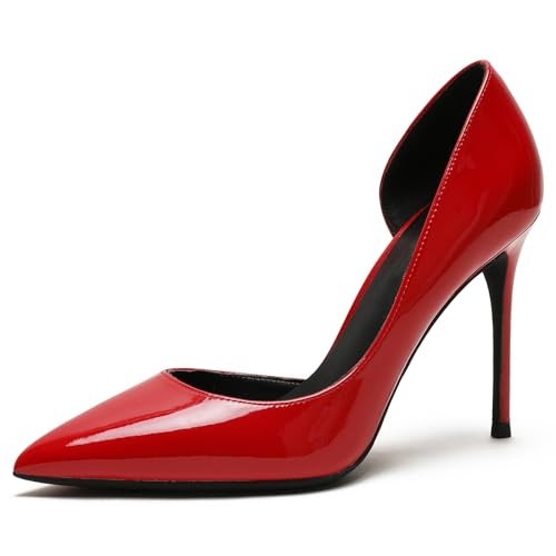 Wtharosa Damen Brautschuhe Hoher Stiletto Absatz D'Orsay Spitz Zehen Court Schuhe Für Cocktailparty Und Abendbankett Glänzendes Lackleder Weiches Futter,Red10cm,38 EU von Wtharosa