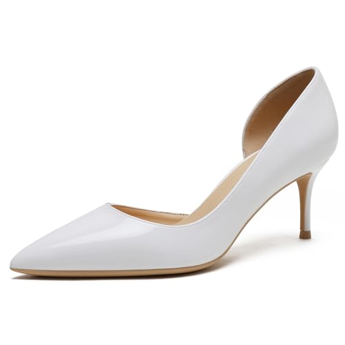 Wtharosa Damen Brautschuhe Hoher Stiletto Absatz D'Orsay Spitz Zehen Court Schuhe Für Cocktailparty Und Abendbankett Glänzendes Lackleder Weiches Futter,White6cm,42 EU von Wtharosa