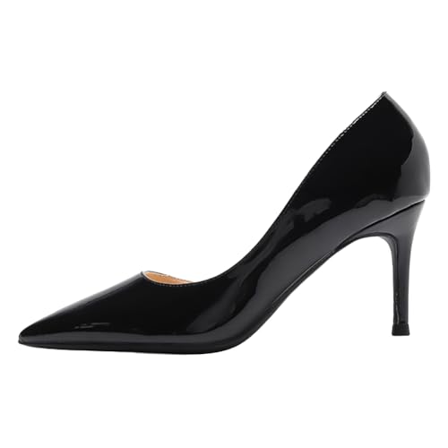 Wtharosa Damen D'Orsay Pumps mit einseitigem Ausschnitt - Lackleder Spitz Stilettoabsatz, klassisches Design,Black 6cm,38 EU von Wtharosa