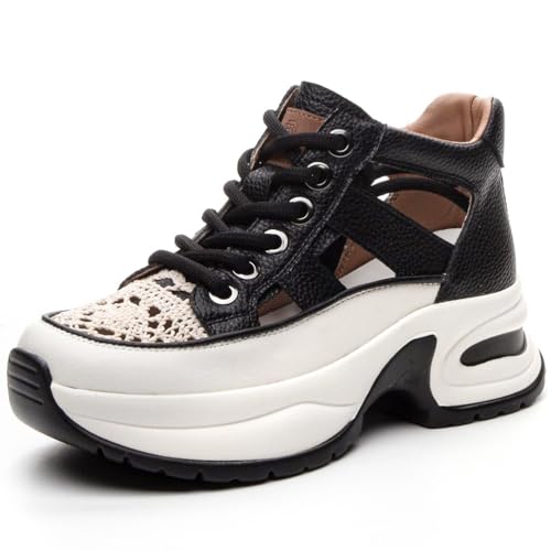Wtharosa Damen High Top Sportsandalen Ausschnitt Design Dicke Plateausohle Atmungsaktive Freizeitschuhe Bequeme Laufschuhe Modisch,Schwarz,42 EU von Wtharosa