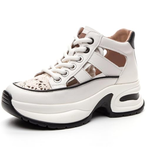 Wtharosa Damen High Top Sportsandalen Ausschnitt Design Dicke Plateausohle Atmungsaktive Freizeitschuhe Bequeme Laufschuhe Modisch,Weiß,37 EU von Wtharosa