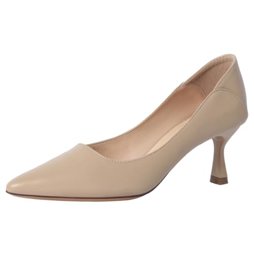 Wtharosa Damen Klassische Pumps Mit Spitzem Zehen Aus Leder Kitten Heel Berufliche Büro Schuhe Für Alltag Arbeit Abend,Camel(Heel:4cm),42 EU von Wtharosa