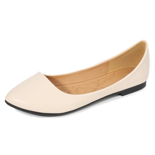 Wtharosa Damen Klassische Spitz Zehen Ballett Flats Kunstleder Bequem Schlupf Loafers Für Büro Arbeit Freizeit Alltag,Almond,44 EU von Wtharosa