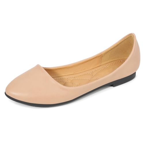 Wtharosa Damen Klassische Spitz Zehen Ballett Flats Kunstleder Bequem Schlupf Loafers Für Büro Arbeit Freizeit Alltag,Khaki,44 EU von Wtharosa