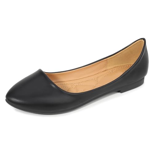 Wtharosa Damen Klassische Spitz Zehen Ballett Flats Kunstleder Bequem Schlupf Loafers Für Büro Arbeit Freizeit Alltag,Schwarz,46 EU von Wtharosa