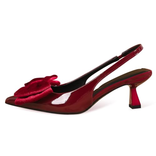 Wtharosa Damen Lack Pumps Mit Samtschleife Spitze Zehe Stiletto Absatz Abendschuhe Für Hochzeit Party Veranstaltungen,Burgundy,42 EU von Wtharosa