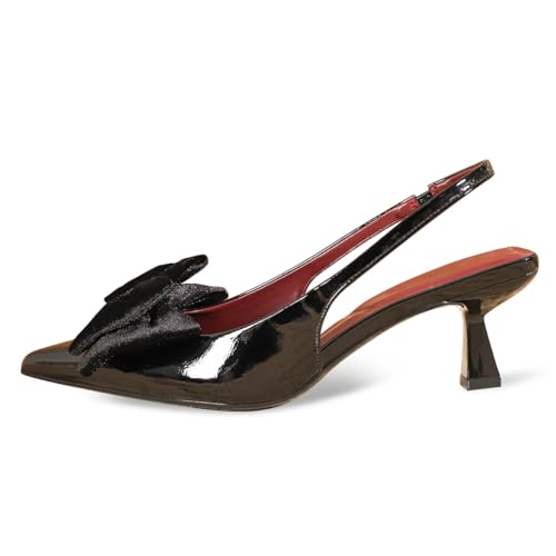 Wtharosa Damen Lack Pumps Mit Samtschleife Spitze Zehe Stiletto Absatz Abendschuhe Für Hochzeit Party Veranstaltungen,Schwarz,39 EU von Wtharosa