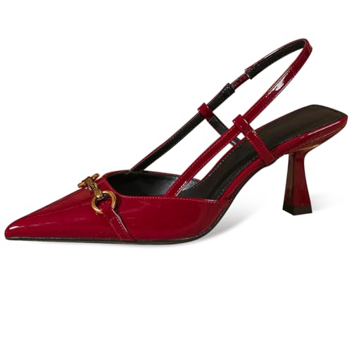 Wtharosa Damen Lack Pumps Mit Stiletto Absatz Spitze Zehe Goldene Stegdetail Abendschuhe Für Hochzeit Party Büro,Burgundy,40 EU von Wtharosa