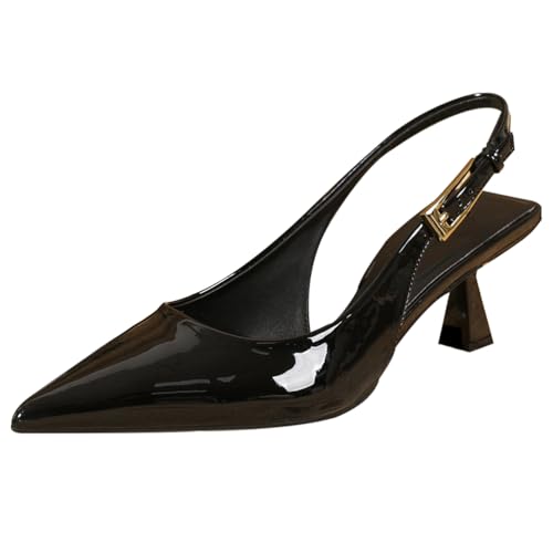 Wtharosa Damen Lackleder Pumps Schwarz Spitze Zehe Mit Gold Schnalle Für Hochzeit Party Abendgarderobe,Blcak,38 EU von Wtharosa