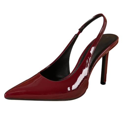 Wtharosa Damen Lackleder Pumps Spitze Zehe Stiletto Absatz Für Hochzeit Büro Abendparty,Burgundy,40 EU von Wtharosa