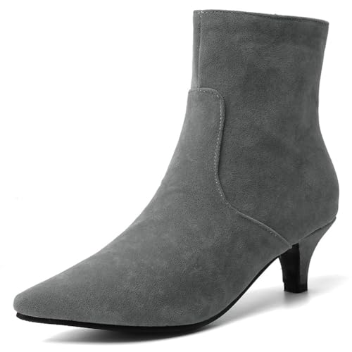 Wtharosa Damen Modestiefel Blockabsatz Spitz Ankle Boots Für Geschäftstreffen Und Cocktailparty Pu Leder Warmes Plüschfutter,Grau,41 EU von Wtharosa
