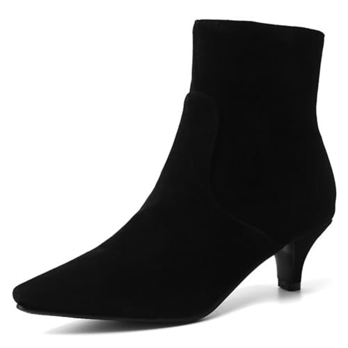 Wtharosa Damen Modestiefel Blockabsatz Spitz Ankle Boots Für Geschäftstreffen Und Cocktailparty Pu Leder Warmes Plüschfutter,Schwarz,45 EU von Wtharosa