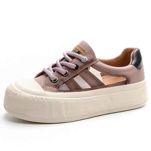 Wtharosa Damen Plateau Sneaker Mode Canvas Ausschnitt Design Dicke Strukturierte Sohle Lederbesatz Bequem Casual Straßenschuhe Sommer Stadtmode,Lila,36 EU von Wtharosa