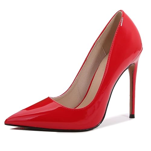 Wtharosa Damen Pumps Glattleder Stiletto Absatz Spitze Zehe Hoher Absatz Abendschuhe Für Hochzeit Party Büro Arbeit Formeller Abend,Rot,44 EU von Wtharosa