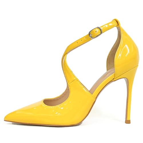 Wtharosa Damen Pumps Kreuzriemen Knöchel Spitze Zehen Wildleder Stilettoabsatz Kreuzriemen Knöchelverschluss Abendschuhe Party Hochzeit Büro Bequem Einfach Anzuziehen,Gelb,40 EU von Wtharosa
