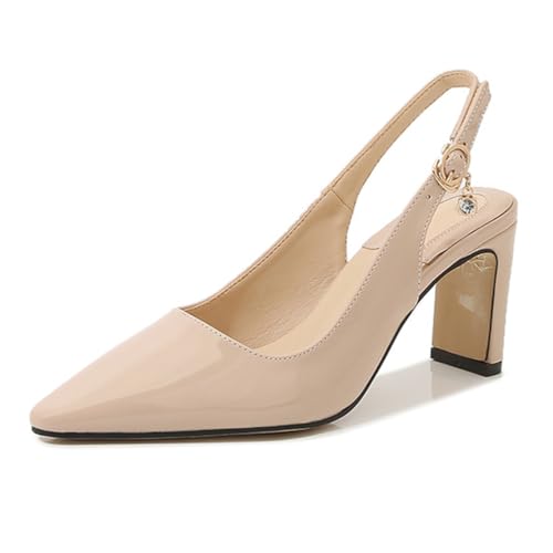 Wtharosa Damen Pumps Lackleder Spitz Zehen Blockabsatz Abendschuhe Für Büro Hochzeit Party Formelle Anlässe,Almond,46 EU von Wtharosa