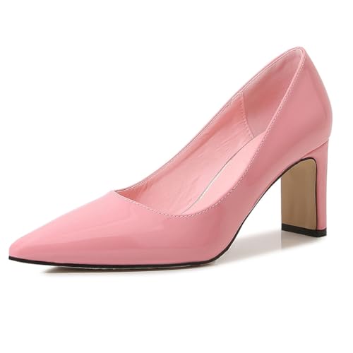 Wtharosa Damen Pumps Lackleder Spitz Zehen Blockabsatz Klassische Büroschuhe Für Arbeit Geschäftliche Anlässe,Rosa,35 EU von Wtharosa