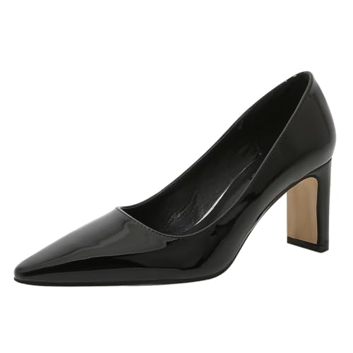 Wtharosa Damen Pumps Lackleder Spitz Zehen Blockabsatz Klassische Büroschuhe Für Arbeit Geschäftliche Anlässe,Schwarz,42 EU von Wtharosa