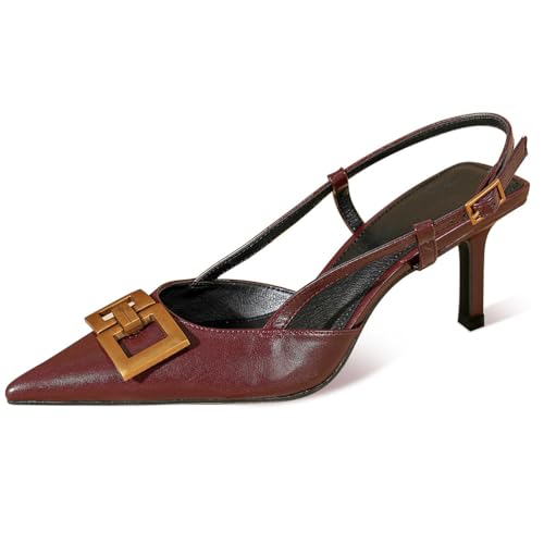 Wtharosa Damen Pumps Spitze Zehe Riemchensandaletten Lackleder Schnalle Detail Pfennigabsatz Party Hochzeit Abendgarderobe Formell Ball Dinner Cocktail Braut,Burgundy,40 EU von Wtharosa