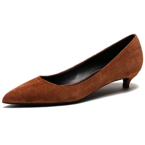 Wtharosa Damen Pumps Strukturiertes Leder 3cm Kitten Heel Niedrig Geschnitten Spitz Modisch Elegant für Hochzeit Büro Feier Ball & Formelle Anlässe,Caramel,34 EU von Wtharosa