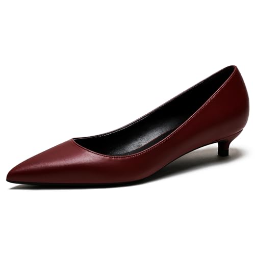 Wtharosa Damen Pumps Strukturiertes Leder Kitten Heel Niedrig Geschnitten Spitz Modisch Elegant für Hochzeit Büro Feier Ball & Formelle Anlässe,Burgundy,39 EU von Wtharosa
