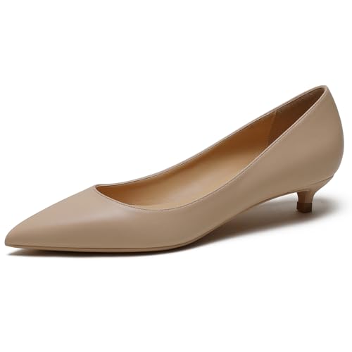 Wtharosa Damen Pumps Strukturiertes Leder Kitten Heel Niedrig Geschnitten Spitz Modisch Elegant für Hochzeit Büro Feier Ball & Formelle Anlässe,Nude,34 EU von Wtharosa